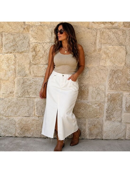 Mango MNG Dresses & Skirts - Mango White Denim Maxi Skirt Plus 3XL Raw Hem Western Boho Modest